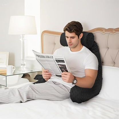 Reading Pillow for Sitting in Bed, Extra Large Backrest Support Cushion with Arms, Sit up Back Pillow Shredded Memory Foam back support Chair Pillow, Bed Rest Pillows with pocket, Detachable Neck Roll