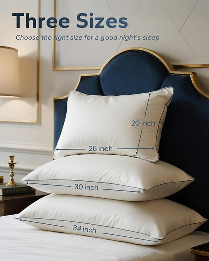 King Size White Goose Down Pillow, 800+ Fill Power Bed Pillow with Pillowcase for Luxury Hotels & Residences Supreme Support for All Sleeping Positions Bed Pillow, 1 Pack, 20x34 Inch