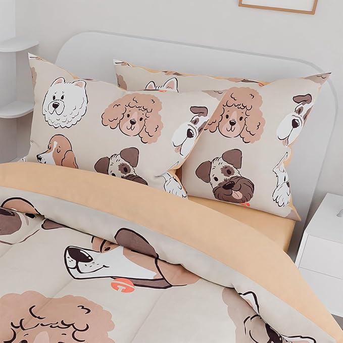 Dog Kids Bedding Set for Girls Boys, Ultra Soft Microfiber Comforter Set Twin Size 3-Pieces, Dogs Comforters Bed Sets for Kid Tween Teen Bedroom Decor