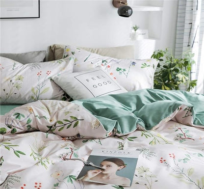 Floral Duvet Cover Queen 100% Soft Cotton 3 Pieces Queen Botanical Bedding Set Reversible Floral Themed Blossom Fresh Plant Duvet Cover, with Zipper Closure, Breathable (No Comforter)