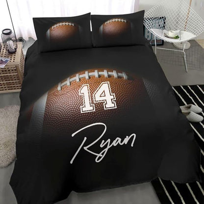 Personalized American Football Bedding Set, Kids 3 Piece Duvet Cover Set with Pillow Shams for Teens Boys, NO Comforter, Twin Size for Rugby Lovers (Football 05)