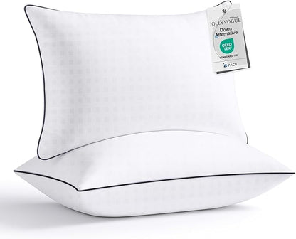 JOLLYVOGUE Pillows Queen Size Set of 2, Hotel Collection Bed Pillows for Side, Back, and Stomach Sleepers, Fluffy and Supportive, Down Alternative Microfiber Filled Sleeping Pillow