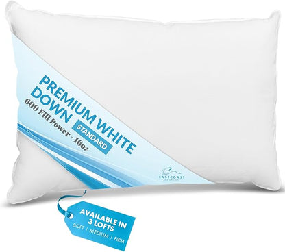 Luxury Duck Down Pillow - White Duck Down Pillow with 600 Fill Power, 400 Thread Count, 100% Cotton Cover - Soft Pillows for Sleeping and Support - Standard, 20"x26" (1 Pack)
