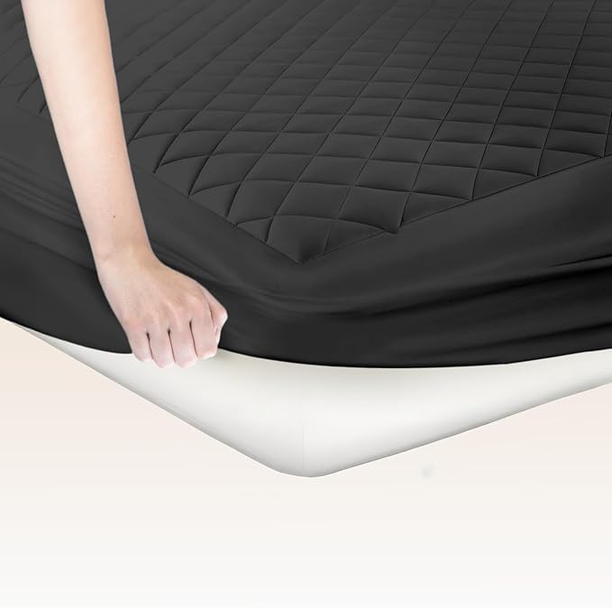 Premium Quilted Mattress Pad – 300GSM Thick with Deep Pocket Fitted Mattress Cover – 100% Cotton Organic Mattress Topper (Dark Grey, California King)