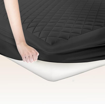 Cotton Mattress Pad - Luxury Quilted Mattress Topper Protector Plush & Breathable Machine Washable Design - with Deep Pocket (Dark Grey- King)