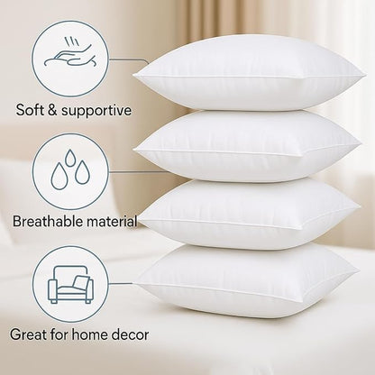 Throw Pillow Inserts (18"x18") | Set of 4 | Easy Maintenance Fluffy Inserts for Better Comfort | Polyester Gel Fibre Fill | No Feather Pokes | Machine Washable in Delicate Cycle