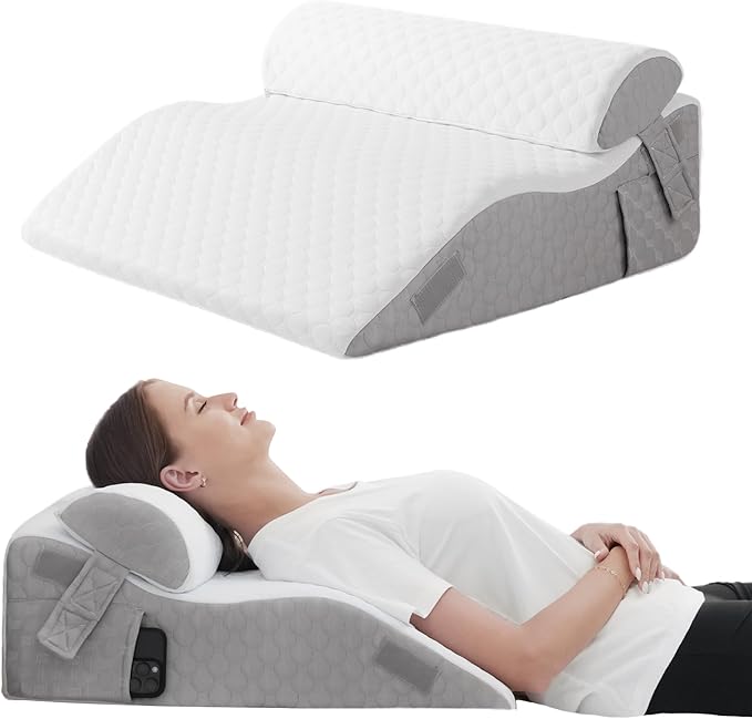 2PCS Bed Wedge Pillow for Sleeping, 7-in-1 Adjustable Memory Foam Wedge Pillow for Acid Reflux, 2-in-1 Incline Wedge Pillow for After Surgery, Snoring, Back Pain