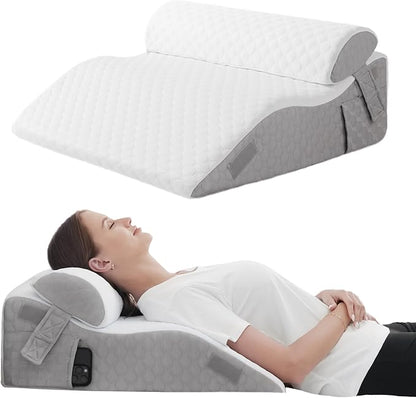 2PCS Bed Wedge Pillow for Sleeping, 7-in-1 Adjustable Memory Foam Wedge Pillow for Acid Reflux, 2-in-1 Incline Wedge Pillow for After Surgery, Snoring, Back Pain