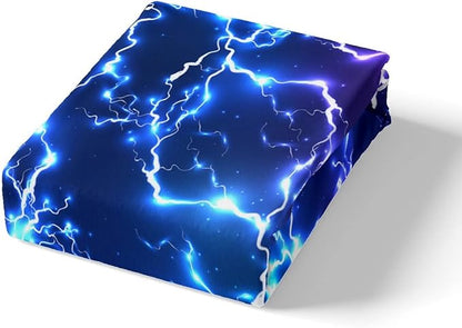 Game Flash Duvet Cover Queen,Neon Blue Lightning Strike Bedding Set 3pcs for Kids Boys Teens Gamer Room Decor,Fashion 3D Shiny Comforter Cover Modern Gaming Cool Quilt Cover with 2 Pillowcases