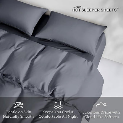 Tencel Duvet Cover Set, King/Cal King Size Cooling Duvet Cover for Hot Sleepers, 100% Eucalyptus Lyocell, 3 Pieces, 1 Zipper Closure Duvet Cover (106" x 90") and 2 Pillowcases (20" x 40") - Dark Grey