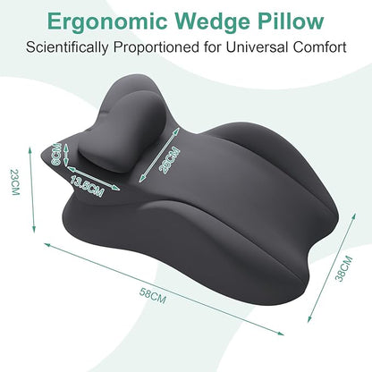 Memory Foam Wedge Pillow, Prone Pillow Headboard & Bed Reading Pillow, Multifunctional Ergonomic Support for Back Pain, Acid Reflux, Sitting Up, Back Cushion with Removable Stretch Cover (Dark Gray)