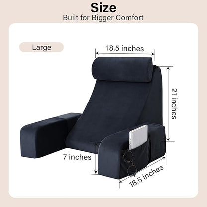 ENITYA Reading Pillow for Sitting in Bed Adult, 21" Large Back Pillow for Sitting up, Bed Rest Pillows for Reclining/Watching TV/Reading/Gaming/Resting in Couch or Floor, Black
