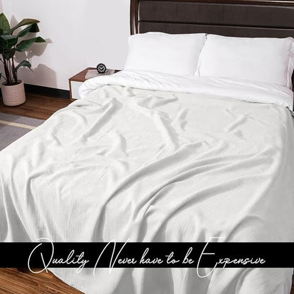 Avalon Bedding 100% Cotton Blanket Twin Size Thermal Blanket (72"x90") - Perfect Cotton Blankets Twin Size for Layering Bed in Any Season - Cotton Blankets for Bed (White)
