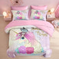 Full Size Comforter Set with 2 Pillowcases & 2 Shams, Cute Unicorn Butterfly 7 Pcs Bedding for Kids and Teens, Princess Flower Horse Bed in a Bag with Flat Fitted Sheet