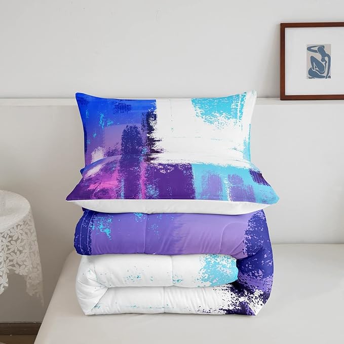 Feelyou Abstract Comforter Modern Abstract Art Comforter Set for Boys Girls Children Purple Blue White Pattern Bedding Set Room Decor Toddler Size Duvet Set 2Pcs