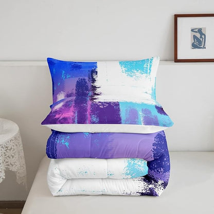 Feelyou Abstract Comforter Modern Abstract Art Comforter Set for Boys Girls Children Purple Blue White Pattern Bedding Set Room Decor Toddler Size Duvet Set 2Pcs