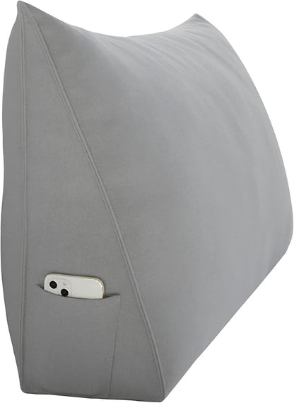 Johnear Triangular Headboard Pillow Daybed Wedge Pillow Cotton Linen Large Bolster Reading Back Rest Pillow for Sofa Bed Support Bolster Upholstered Backrest Positioning Lumbar Cushion（Gray, Twin）