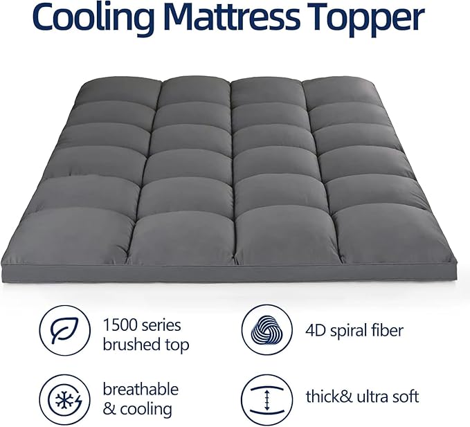 Mattress Topper Twin XL for Back Pain, Extra Thick Mattress Pad Cover, Plush Pillow Top, Deep Elastic Pocket, Grey,39"X80"+20"