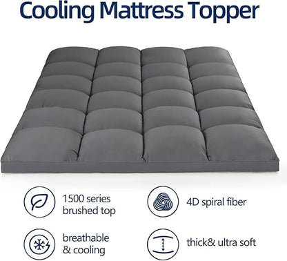 Mattress Topper Full for Back Pain, Extra Thick Mattress Pad Cover, Plush Pillow Top, Deep Elastic Pocket, Grey