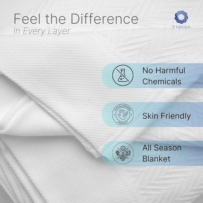 100% Cotton Herringbone Weave Blankets, 66"X90" Twin, Throw Blanket for Bed, All Season Cotton Blanket, Cozy Blanket,Throws & Bed Blanket, Throw Blanket for Couch, Modern Home Decor - White
