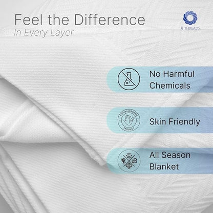 100% Cotton Herringbone Weave Blankets, 66"X90" Twin, Throw Blanket for Bed, All Season Cotton Blanket, Cozy Blanket,Throws & Bed Blanket, Throw Blanket for Couch, Modern Home Decor - White