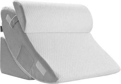 VEVOR Wedge Pillow for Sleeping, 4 Pcs Adjustable Orthopedic Bed Wedge Set, Support Leg Neck Shoulder, Post Surgery Pillow for Back Pain, Acid Reflux, Snoring Relief, Sitting up in Bed, White/Grey