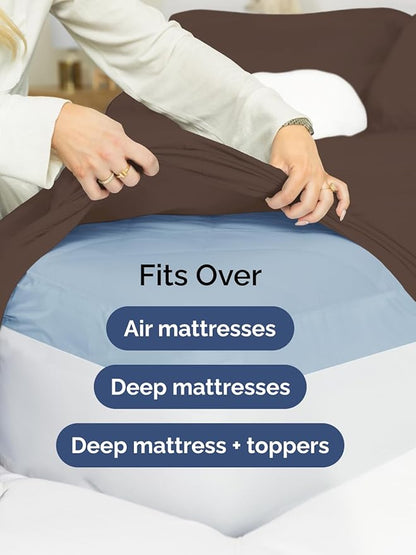 Extra Deep Cal King Sheet Set - 6 Piece Breathable & Cooling Sheets - Hotel Luxury Bed Sheets Set - Easy & Secure Fit - Soft, Wrinkle Free & Comfy Sheets Set - Brown Sheet Set with Extra Deep Pockets