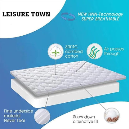 LEISURE TOWN Twin XL Mattress Pad Fitted Quilted Cotton Mattress Cover Cooling Soft Pillow Top Mattress Topper with Down Alternative Filling Mattress Protector with 8-21 Deep Pocket (39x80 White)