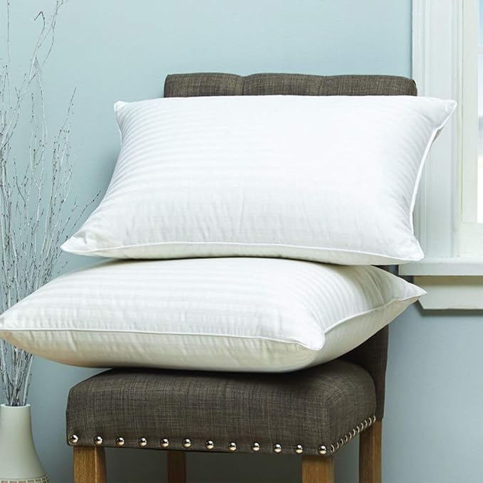 Cuddledown Dreamstead 600 Fill Power Pillow | European White Down | 100% Cotton Shell, Damask Stripe | Hypoallergenic | Handcrafted | Oeko-TEX & RDS Certified | 20" x 36" | King | Soft