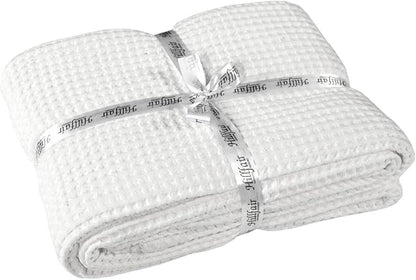HILLFAIR 100% Combed Cotton Blanket– King Size Bed Blankets– Warm Soft All Season Breathable Lightweight Summer Blankets– Waffle Weave Home Decor Bed Blanket- White King Bed Cotton Blankets/Bedcovers