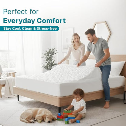 FABDREAMS Organic Quilted Mattress Protector Twin Size | Mattress Pad| Mattress Cover| Naturally Breathable | Noiseless| Fits up to 17" Deep Pockets| Temperature Regulating | Twin | White