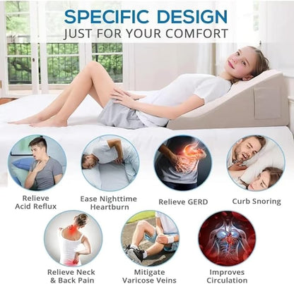 Bed Reading Pillow - Sofa Bed Wedge Pillow - Post-Op Recovery Backrest Pillow - Working Lumbar Support Reading Pillow with Removable Pillowcase Beige 27x20x12in