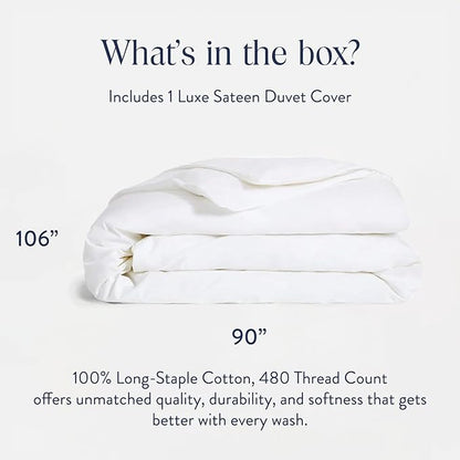 Brooklinen Luxury Sateen Duvet Cover - 100% Cotton, King/California King Size in White with Extra-Long Corner Ties and Button Closure - Best King/Cali King Duvet Covers