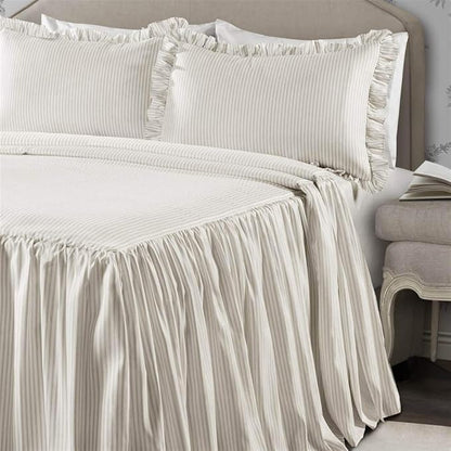 Lush Decor Ticking Stripe Bedspread Full Size 3 Piece Set Wheat - Ruffle Bedding Set Full Bedspreads - Kids Bedding - Farmhouse & Coquette Decor