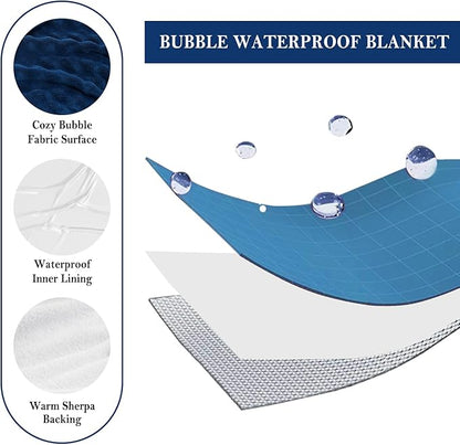 Waterproof Blanket for Bed Couch Sofa Car, Soft Leakproof Dog Blanket with 3D Bubble Pattern, Reversible Water Proof Pet Blankets for Dogs Cats Puppies (30"x40", Navy Blue)