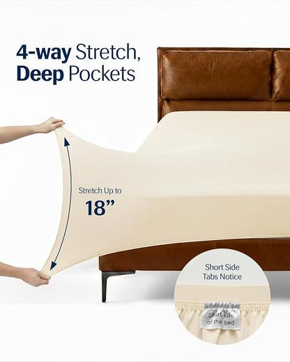 REST® Evercool®+ Starter Sheet Set, Cali King Ivory, Breathable Bed Sheet for Hot Sleeper and Night Sweats, with Pillowcases, Ionic+ Self-Cleaning Silver Yarn for Sensitive Skin, 3PCS No Flat Sheet