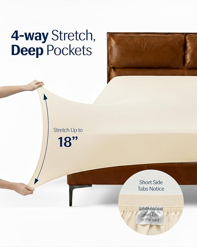 REST® Evercool®+ Cooling Sheet Set, Full Size, Snow Ivory, Breathable Bed Sheets for Hot Sleeper and Night Sweats, with Pillowcases, with Ionic+ Self-Cleaning Silver Yarn for Sensitive Skin, 4PCS