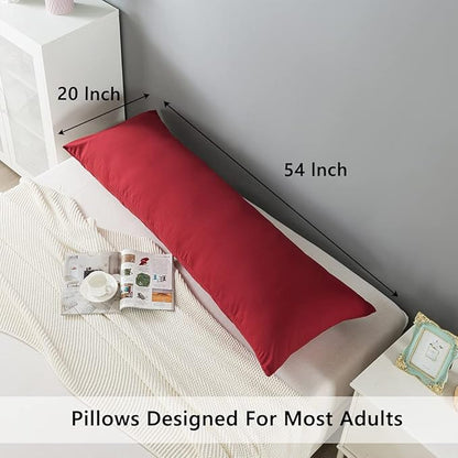 ELNIDO QUEEN Body Pillow with Pillowcase - Soft Long Bed Pillow for Adults - Breathable Full Body Pillow Insert for Sleeping, 20x54inches - Wine Red