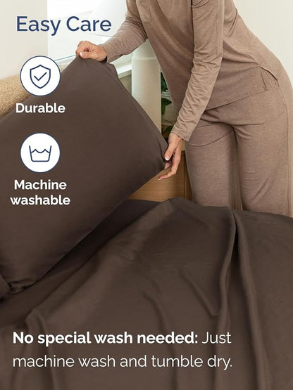 Extra Deep Full Sheet Set - 6 Piece Breathable and Cooling Sheets - Hotel Luxury Bed Sheets Set - Easy & Secure Fit - Soft, Wrinkle Free and Comfy Sheets Set - Brown Sheet Set with Extra Deep Pockets