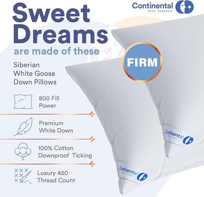100% Siberian Goose Down Pillow - Firm Support King Size, Pack of 1 - Luxurious Siberian Down Pillow for Side Sleepers, 800 FP, Fine Cotton Shell - High Loft & Firm Comfort