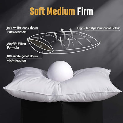 Feather Down Pillow King Size Set of 2 Pack, 100% Cotton Hotel Collection Bed Pillows for Sleeping, Down Surrounded Soft Medium Firm Pillows for Side Back Stomach Sleepers 20" x 36"