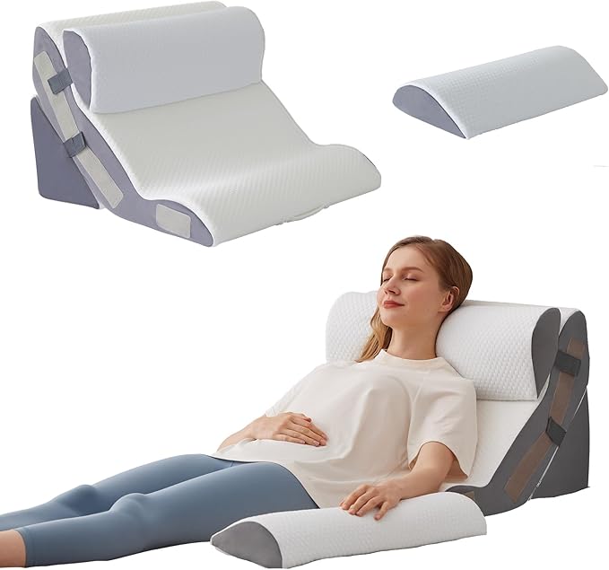 4PCS Wedge Pillow Set for After Surgery, Back Pillow for Bed Sitting up, 10-in-1 Foam Wedge Pillow for Acid Reflux & Back Pain Relief, Post Surgery Pillow for GERD & Snoring, White