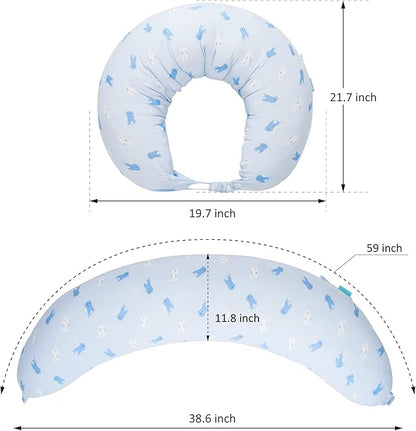 BYRIVER Firm C Shaped Body Pillow for Side Sleeping Women Men, Cooling Pregnancy Pillows for Sleeping, Washable Jersey Cotton Cover, Gifts for New Mom Women (Baby Shark)