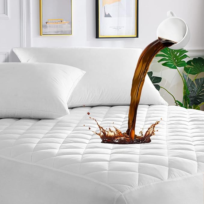 UNILIBRA RV Short Queen Waterproof Mattress Pad Protector, 6''-19'' Deep Pocket Fitted Quilted Mattress Cover, Breathable Hollow Cotton Filling Mattress Protector for RV Short Queen Size