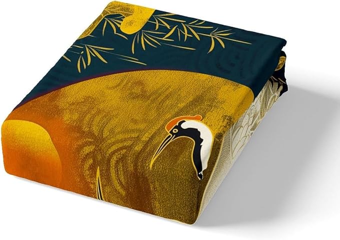 Crane Bedding Set Full,Japanese Cloud Trees Duvet Cover Set 3pcs for Kids Teens Adults Room Decor,Animals Plants Comforter Cover Ukiyo-e Style Quilt Cover with 2 Pillowcases