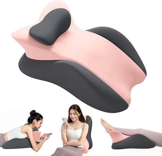 Memory Foam Wedge Pillow, Prone Pillow Headboard & Bed Reading Pillow, Multifunctional Ergonomic Support for Back Pain, Acid Reflux, Sitting Up, Back Cushion with Removable Stretch Cover (Gray Pink)