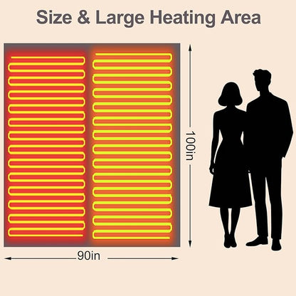 Heated Blanket Electric Blanket King 90"x100" Dual Control Flannel Heating Blanket with 12 Heat Levels 12H Timer Auto Shut-Off Overheat Protection Soft & Cozy Machine Washable (King Size (90"x100"))