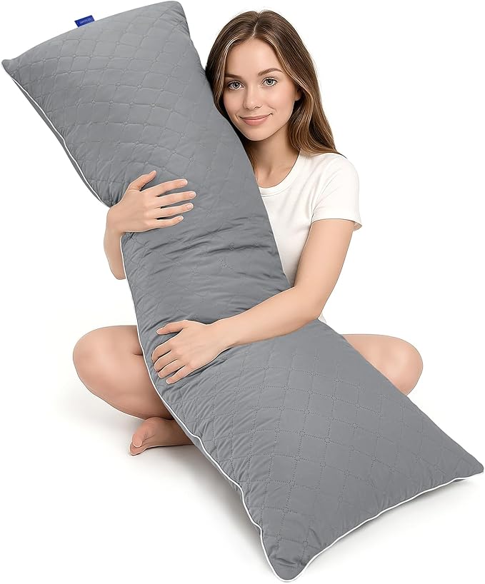 YZ HOME Long Body Pillow for Adults - Firm Body Pillow Insert with Shredded White Memory Foam, Adjustable Height, Soft Support for Side Sleeping, Pregnant Women, Washable (Grey, 20x54 Inch)