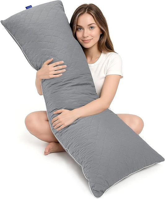 YZ HOME Long Body Pillow for Adults - Firm Body Pillow Insert with Shredded White Memory Foam, Adjustable Height, Soft Support for Side Sleeping, Pregnant Women, Washable (Grey, 20x54 Inch)
