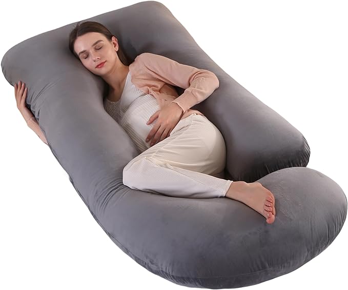ALLOPERA Pregnancy Pillow, Full Body Maternity Pillow 57 inch, with Removable Washable Cover - Sleep Support for Legs, Back, Neck, Shoulder, HIPS, Belly for Pregnent Women, Velvet Cover(Dark Grey)